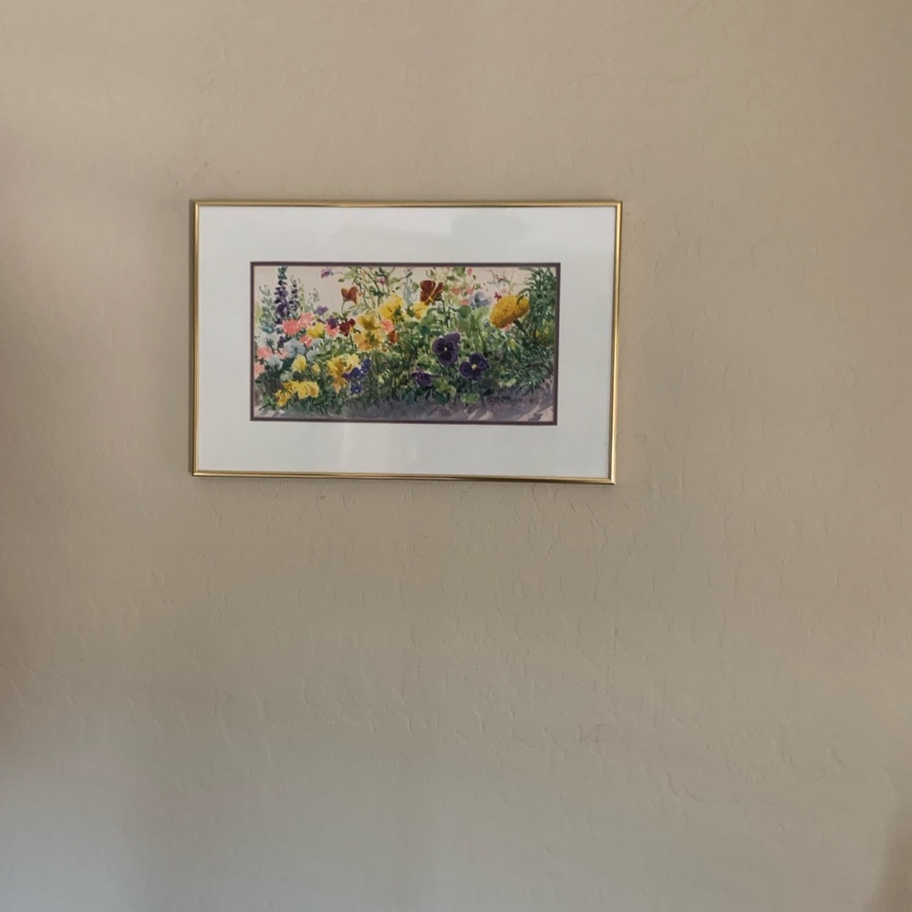Vibrant Floral Watercolor Matted in Gold Frame and Signed By Artist 14” x 21” - Picture 3 of 10